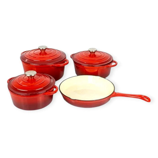 Cast Iron 7 Piece Cookware Pot Set Red