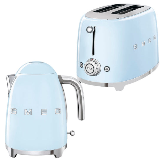 Smeg Retro 1.7l Kettle & 2 Slice Toaster Pastel Blue Combo KLF03PBSA + TSF01PBSA