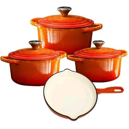 Cast Iron 7 Piece Cookware Pot Set Orange