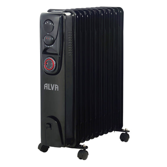 Alva 11 Fins 2500w Oil Filled Heater Timer Function Glossy Black AOH202-11