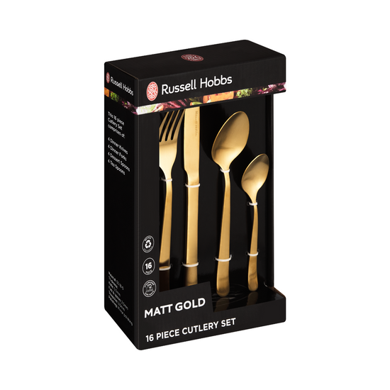 Russel Hobbs 16pc Matt Cutlery Set Gold RHC7018