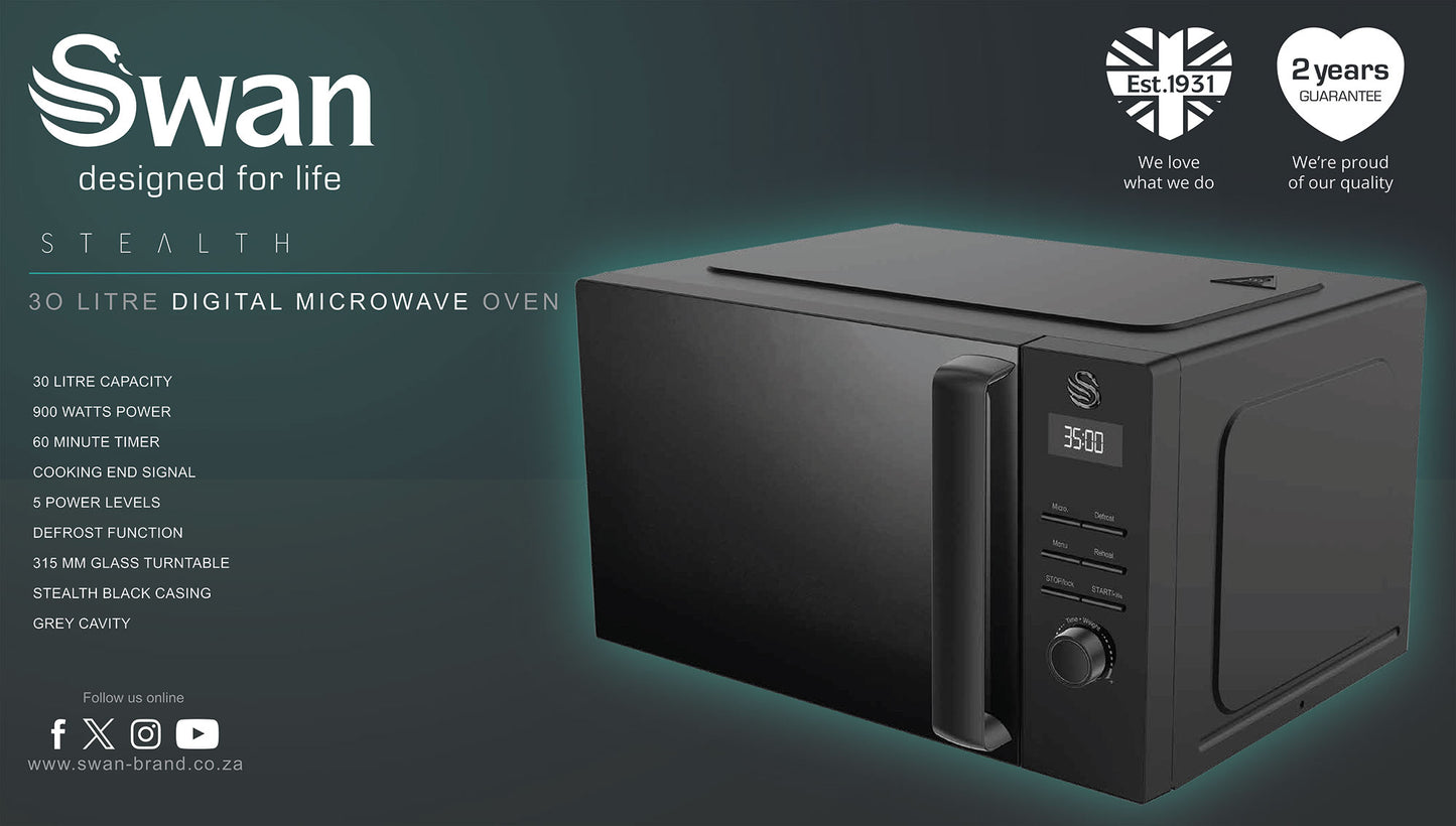 Swan Stealth 30 Litre Digital Microwave Oven SMW30NEB