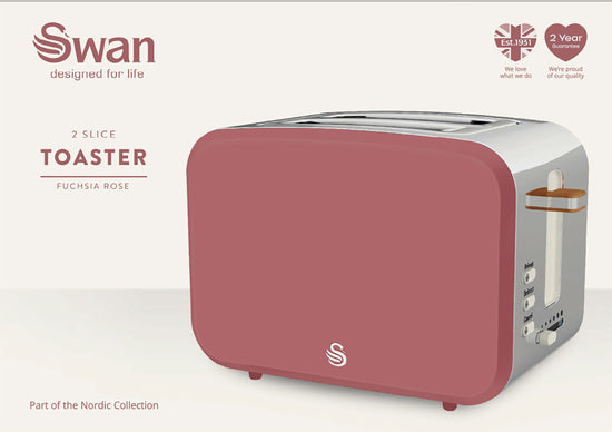 Swan Nordic Fuchsia Rose 2 Slice Toaster SNT2FR