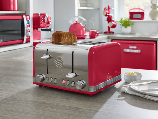 Swan Retro Red 4 Slice Toaster SRT4R