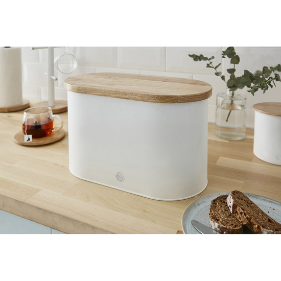 Swan Nordic White Bread Bin With Cutting Board SWKA17512WHTN