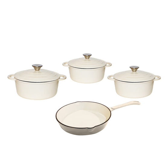 Cast Iron 7 Piece Cookware Pot Set Cream