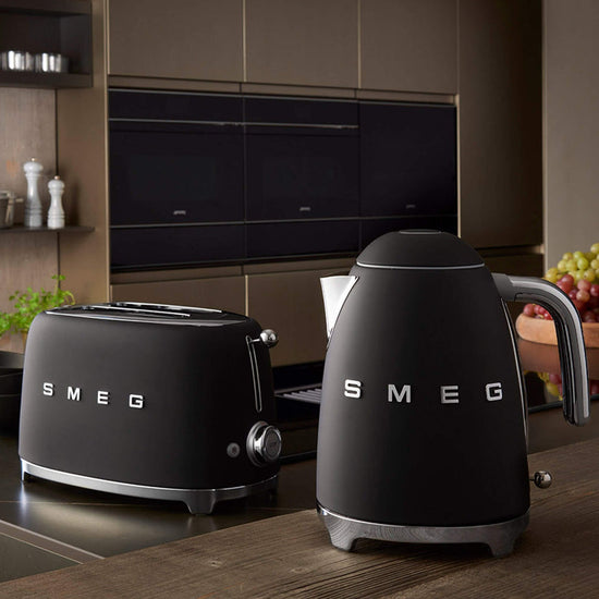 Smeg Retro 1.7l Kettle & 2 Slice Toaster Matte Black Combo KLF03BLMSA + TSF01BLMSA