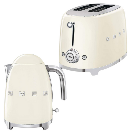 Smeg Retro 1.7l Kettle & 2 Slice Toaster Cream Combo KLF03CRSA + TSF01CRSA