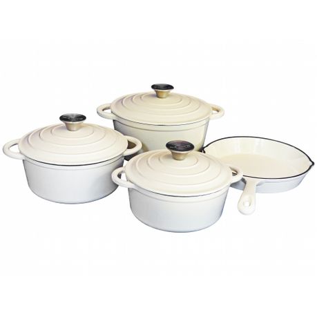 Cast Iron 7 Piece Cookware Pot Set Cream