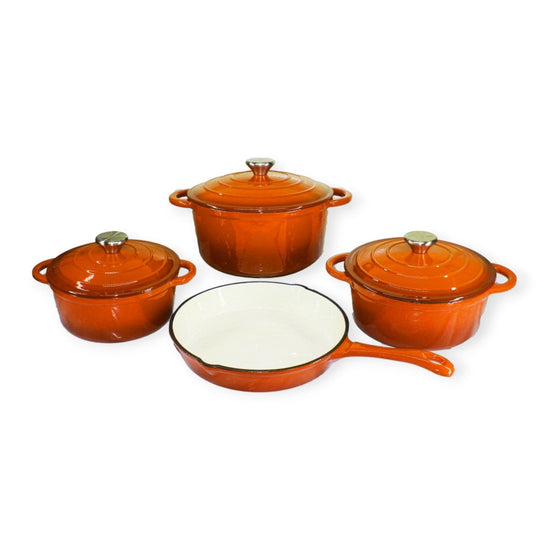 Cast Iron 7 Piece Cookware Pot Set Orange