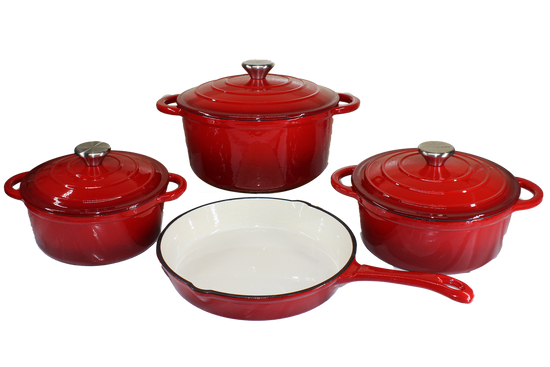 Cast Iron 7 Piece Cookware Pot Set Red