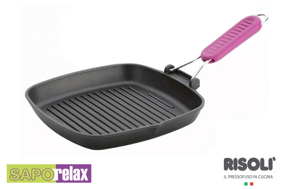 Risoli Saporelax Non-stick Grill Pan With Pink Folding Handle 20cm 0090AX2/20TO