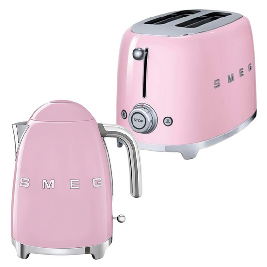 Smeg Retro 1.7l Kettle & 2 Slice Toaster Pastel Pink Combo KLF03PKSA + TSF01PKSA