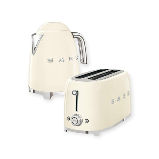 Smeg Retro 1.7l Kettle & 2 Slice Toaster Cream Combo KLF03CRSA + TSF01CRSA