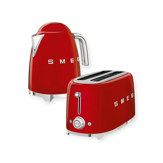 Smeg Retro 1.7l Kettle & 2 Slice Toaster Red Combo KLF03RDSA + TSF01RDSA