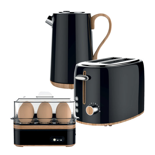 Swan Black Cordless Kettle & 2 Slice Toaster & Egg Boiler SWTP1BL