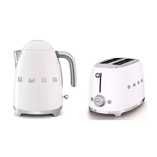 Smeg Retro 1.7l Kettle & 2 Slice Toaster White Combo KLF03WHSA + TSF01WHSA